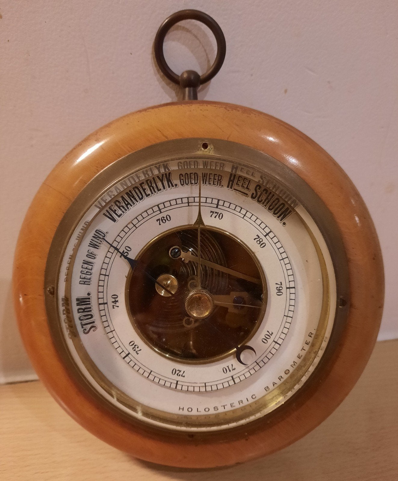 Antieke Holosteric Barometer - Houten Behuizing, Ophalen of Verzenden, Gebruikt, Barometer