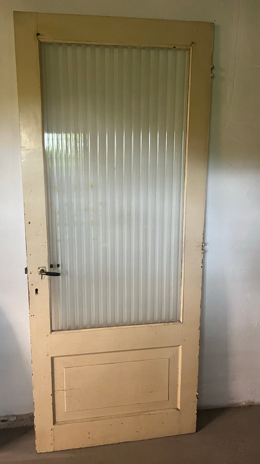 Oude deur met helder en gematteerd glas, Ophalen, Gebruikt, 80 tot 100 cm, 215 cm of meer