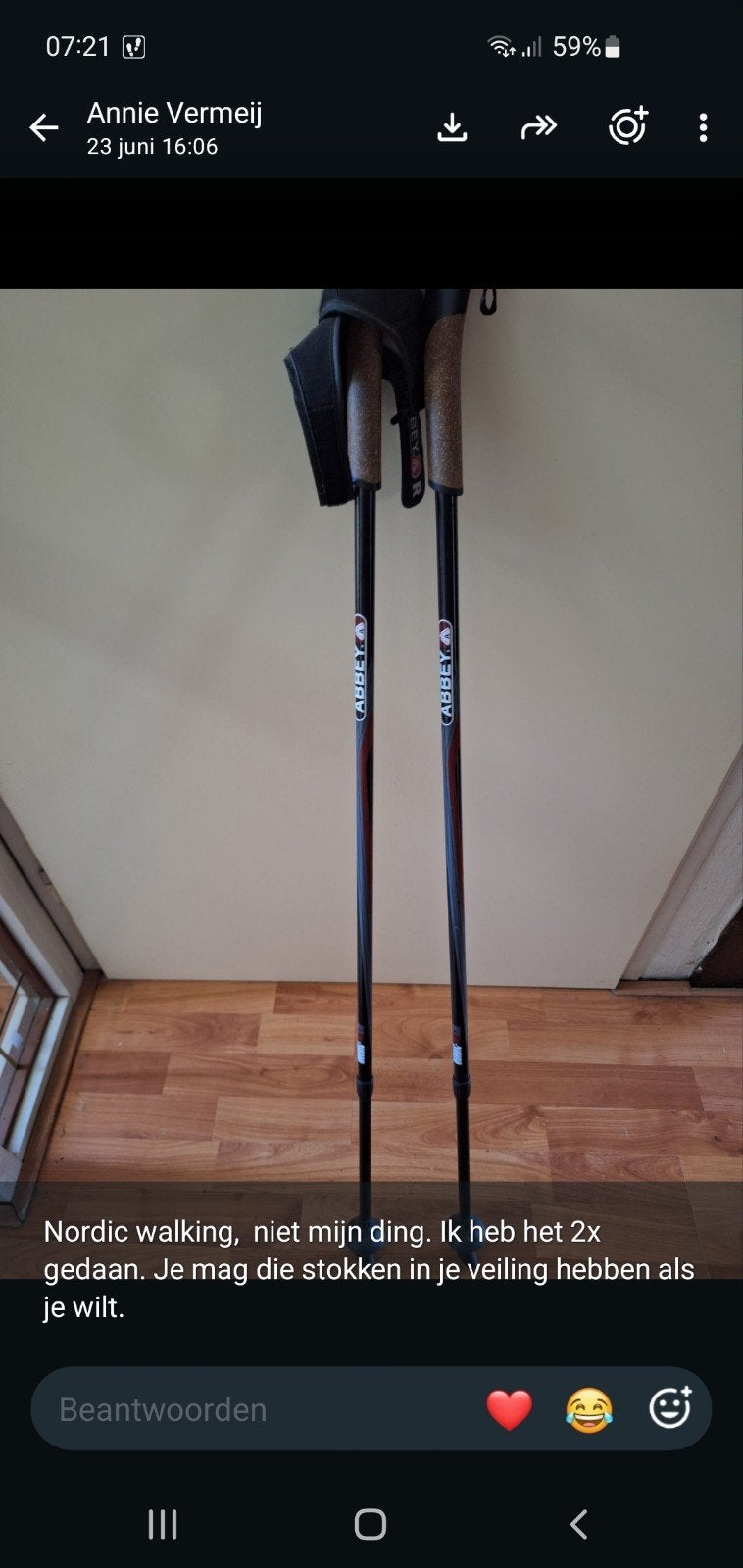 Nordic Walking Stokken - Abbey, Sport en Fitness, Bergsport en Wandelen, Zo goed als nieuw, Wandelstok, Ophalen of Verzenden