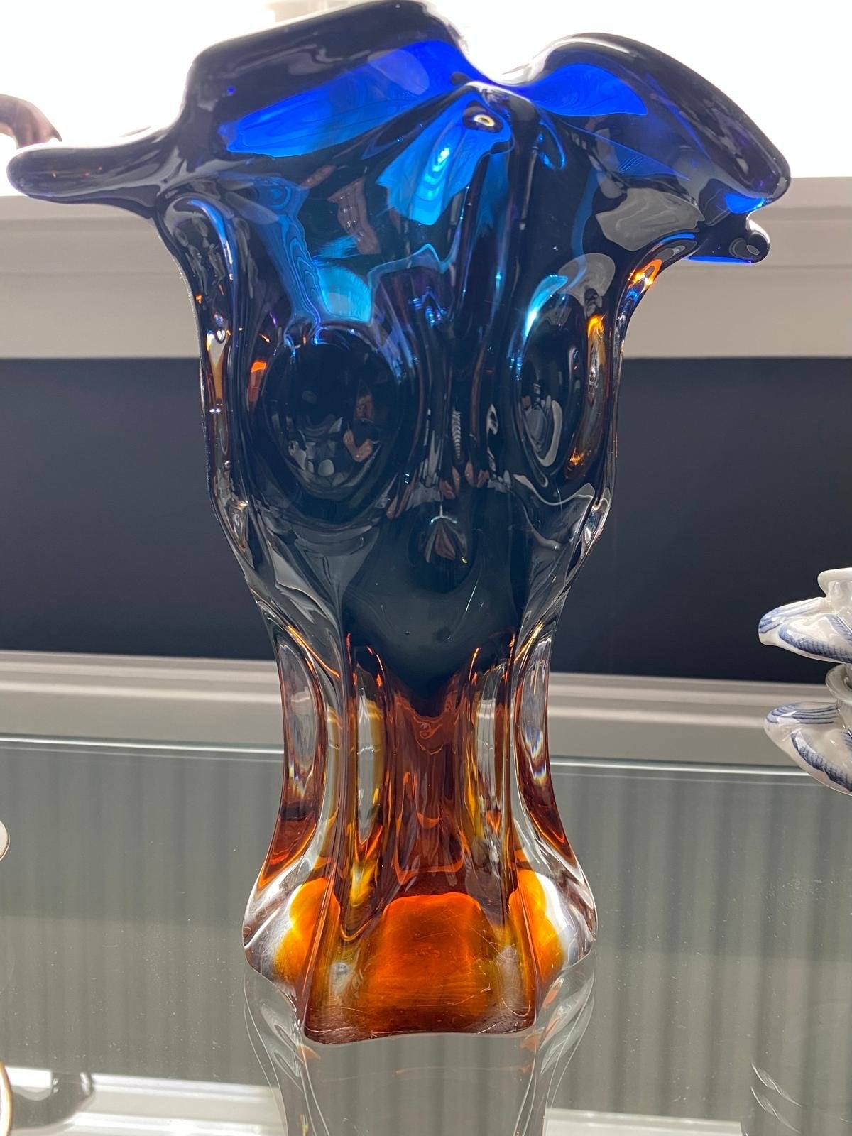 Egermann Bohemia Crystal Vaas Oranje Blauw 23 cm, Ophalen of Verzenden