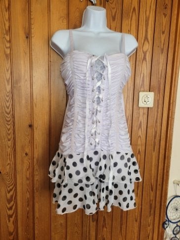 Gaaf jurkje zwart met witte stippen mt S/M & M/L merk Luc Ce, Kleding | Dames, Maat 38/40 (M), ., Wit, Ophalen of Verzenden