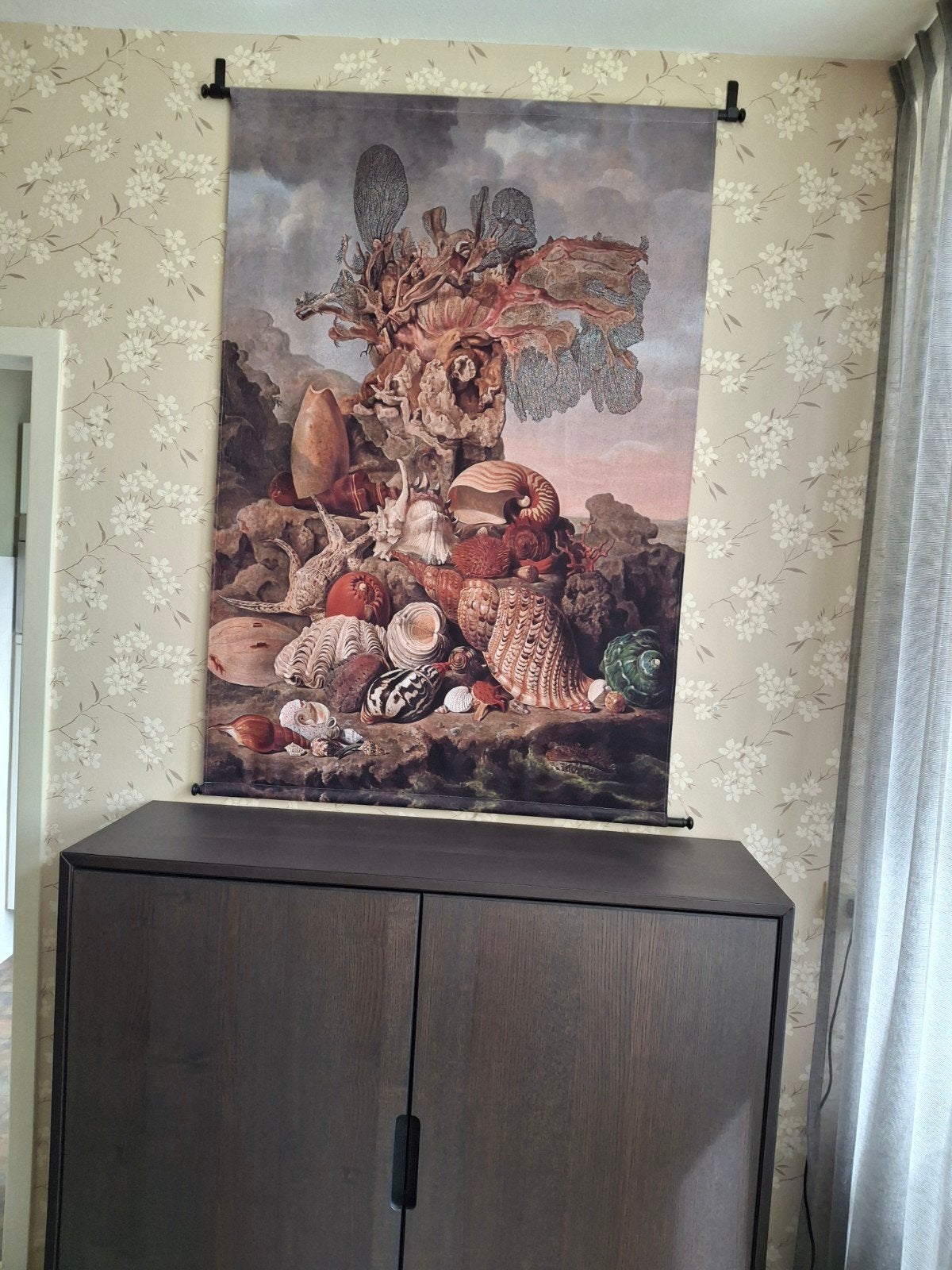 Wandkleed met schelpenprint - Vintage stijl, Huis en Inrichting, Ophalen, Zo goed als nieuw, Met ophangsysteem, Meerkleurig