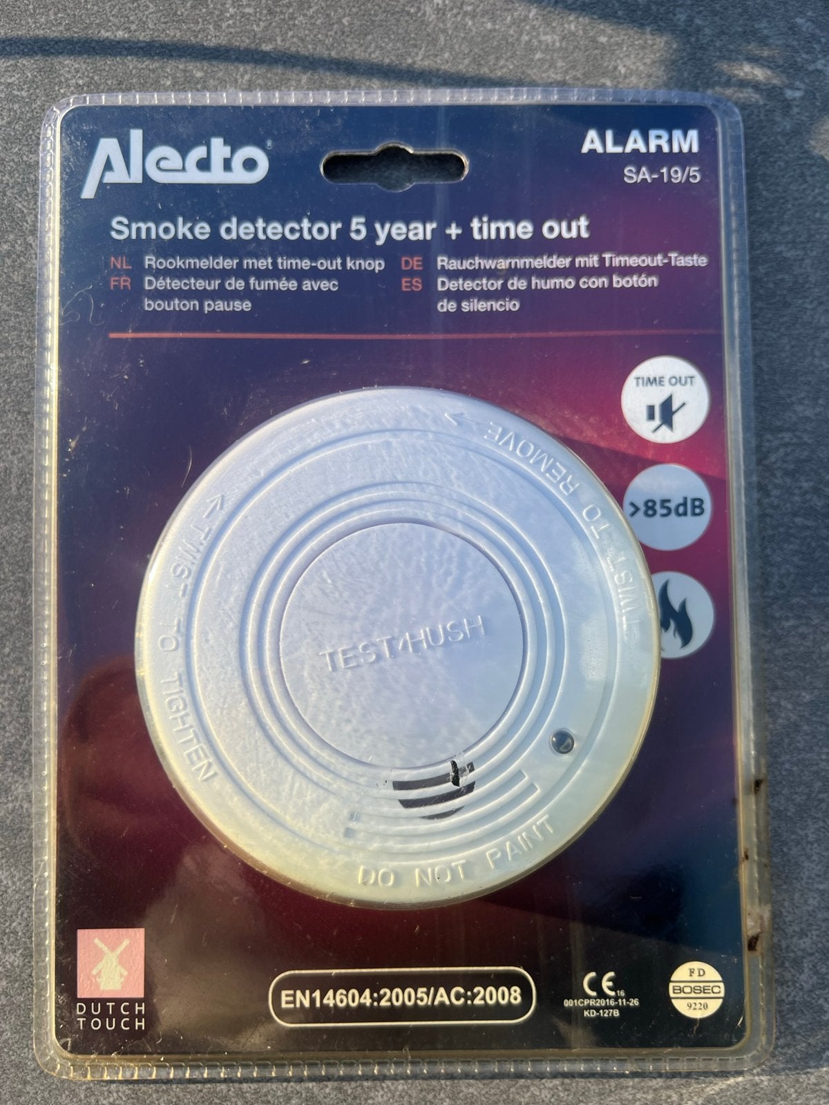 Alecto Rookmelder SA-19/5 met time-out knop - Nieuw, Ophalen of Verzenden, Nieuw, Detector, Sensor of Melder, Rook