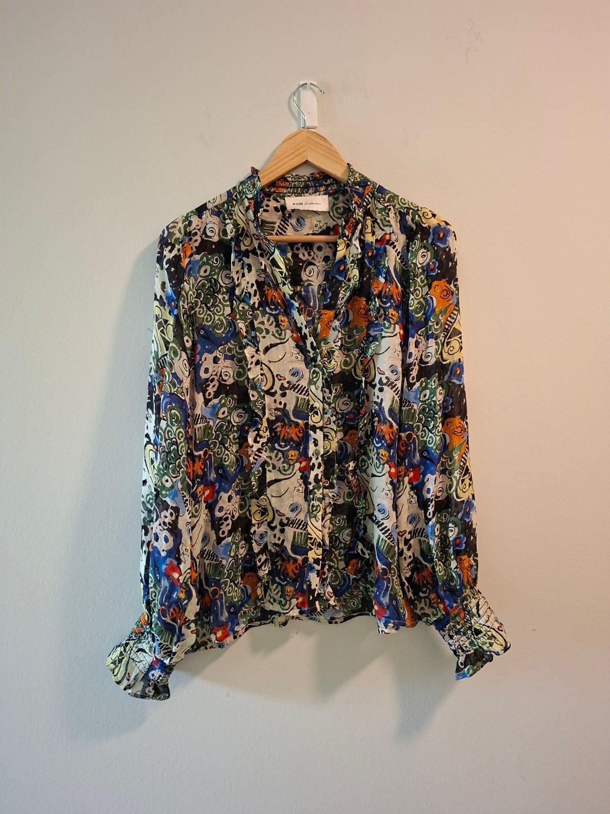 POM Amsterdam blouse met ruches en gouden details maat 40, Maat 38/40 (M), POM Amsterdam, Meerkleurig, Ophalen of Verzenden