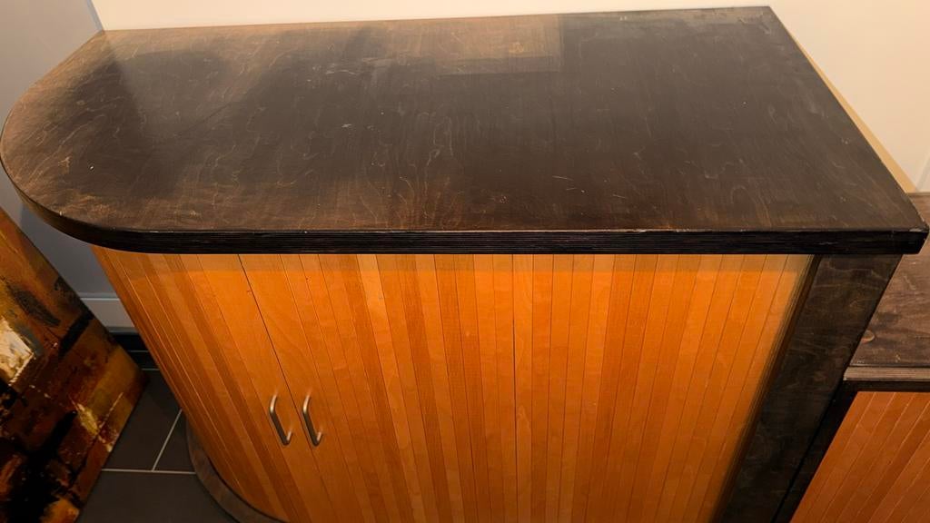 Half ronde kast met roldeur en 3 bijpassende kastjes, Huis en Inrichting, Kasten | Roldeurkasten en Archiefkasten, Ophalen, Gebruikt