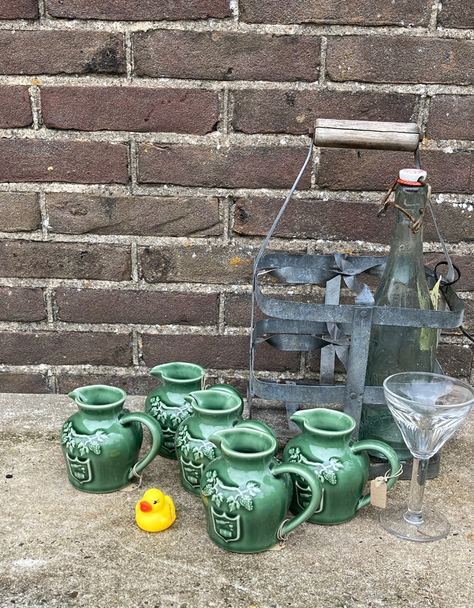 Vintage Franse Barbotine wijn kannetjes 5 stuks, Ophalen of Verzenden