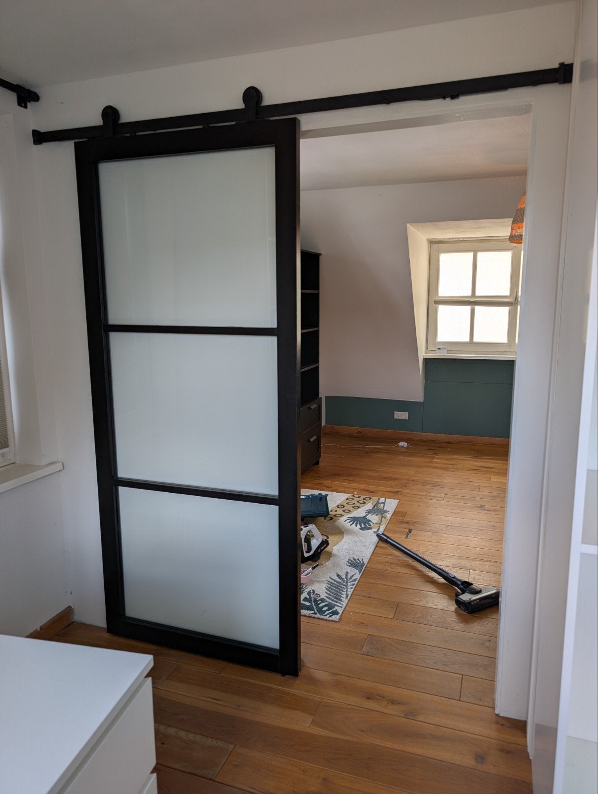 Schuifdeur met 3 Glaspanelen -93x211.5cm incl. ophangsysteem, Ophalen, 80 tot 100 cm, Binnendeur, Zo goed als nieuw