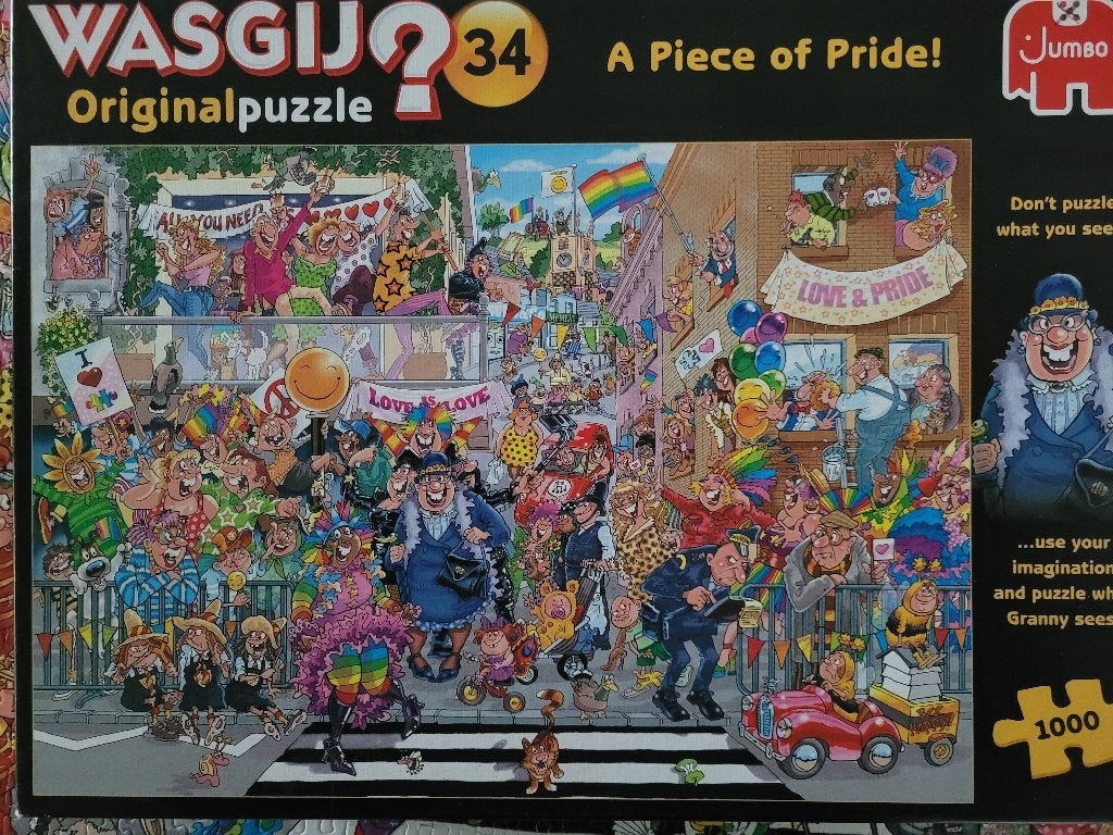 WASGIJ ORIGINAL 3 = EEN STUKJE PRIDE 1000 stukjes kost 5,00, Ophalen of Verzenden, Minder dan 500 stukjes, Gebruikt, Legpuzzel