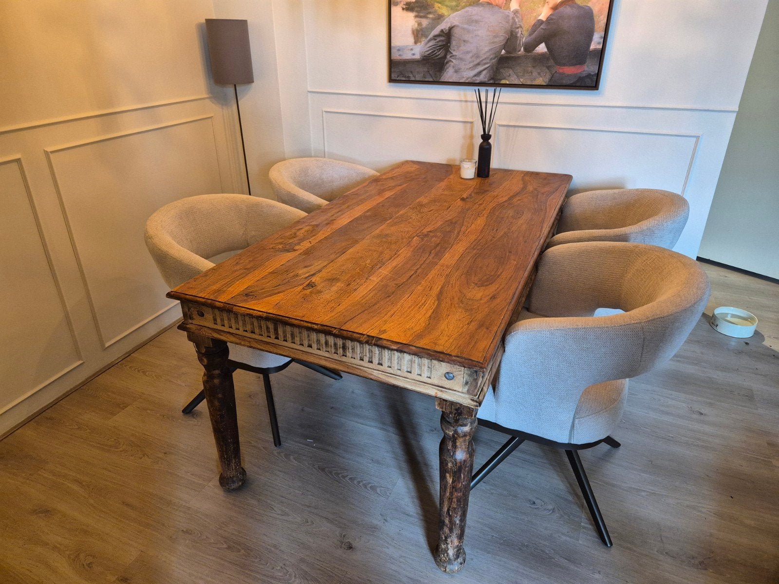 Houten Eettafel met Prachtige Details, Ophalen, 50 tot 100 cm, Zo goed als nieuw, 150 tot 200 cm
