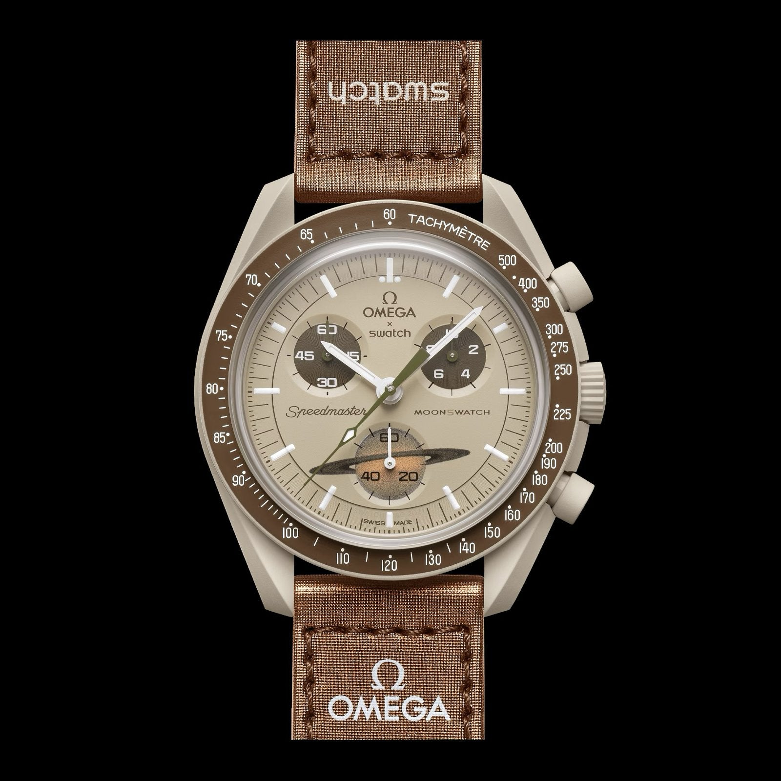 Omega Swatch MoonSwatch Mission to Saturn met doos en papier, Kunststof, Polshorloge, Overige materialen, Nieuw