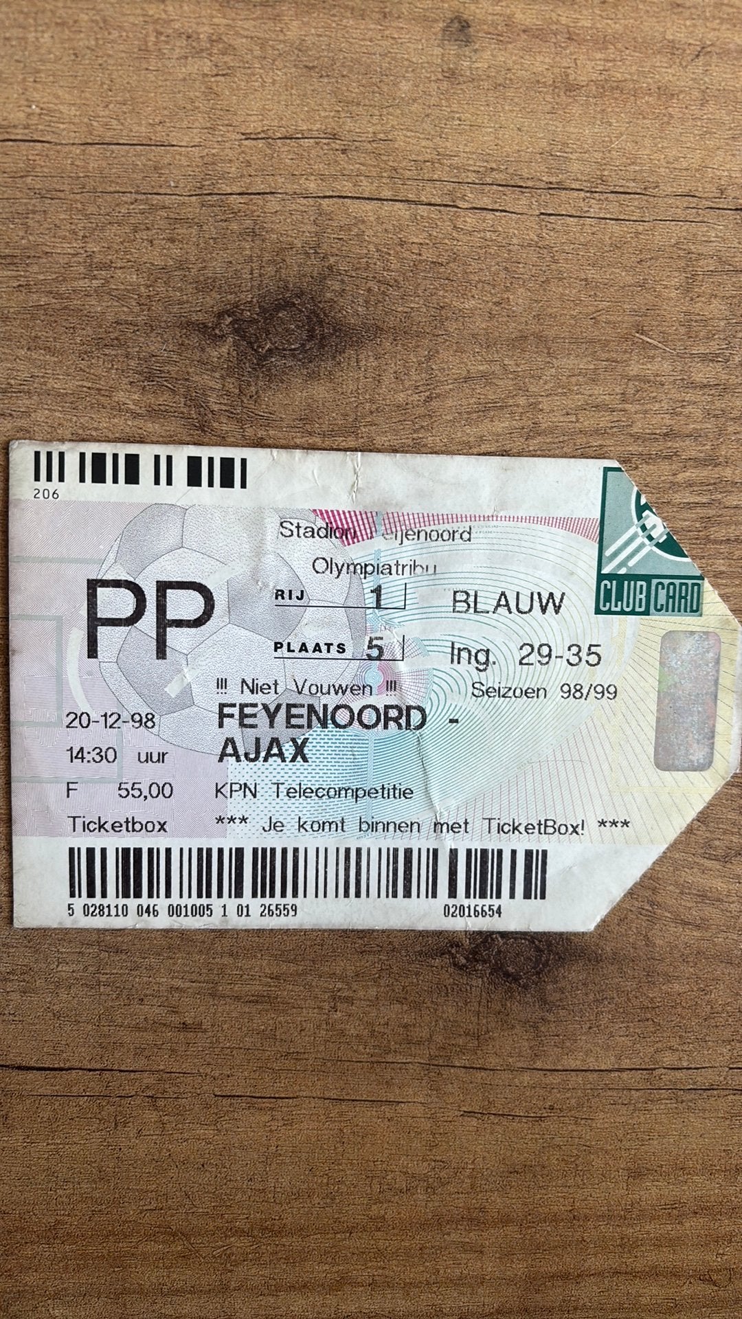 Oud stadionticket feyenoord ajax 1998, Ophalen of Verzenden, Zo goed als nieuw, Ajax