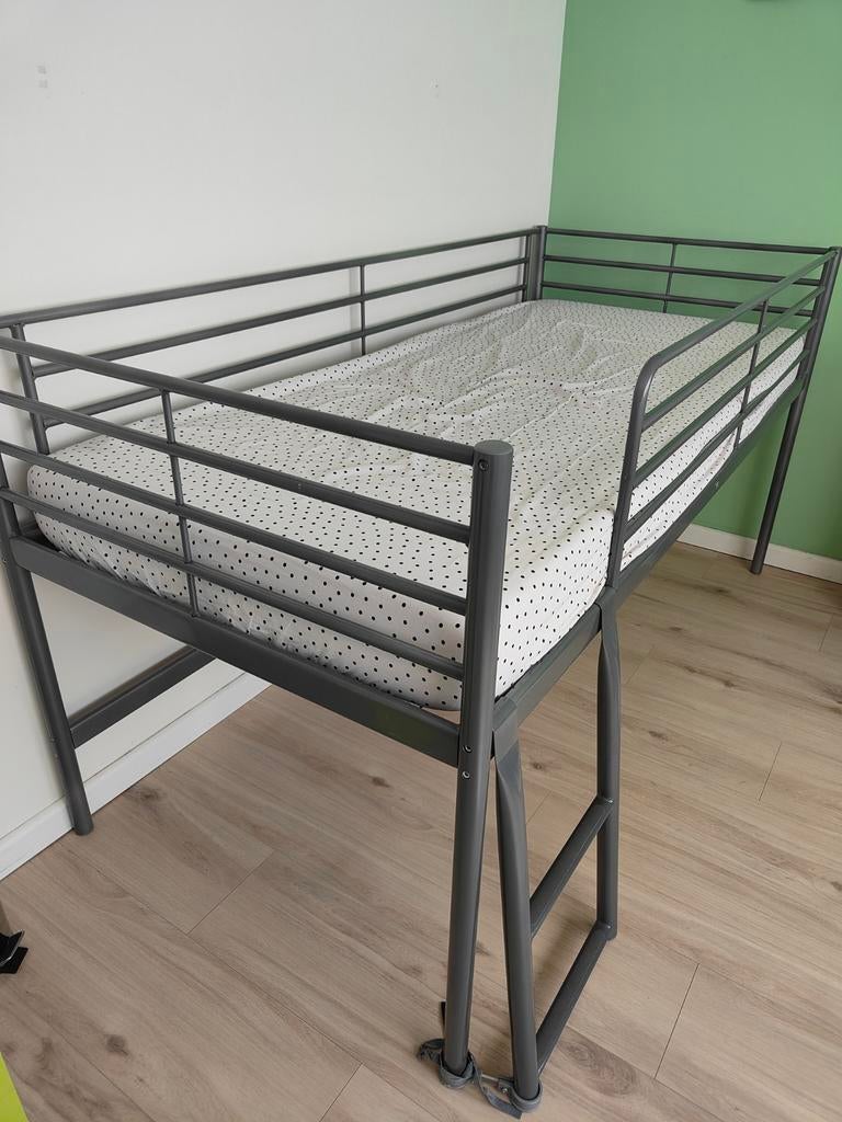 Stevige metalen halfhoogslaper - Grijs, Ophalen, Gebruikt, 90 cm, Eenpersoons
