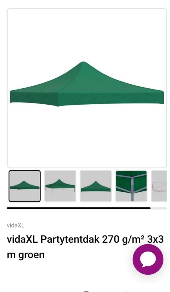 vidaXL Partytentdak 270 g/m² 3x3 m groen, Partytent, Minder dan 4 meter, Nieuw, 2 meter of meer