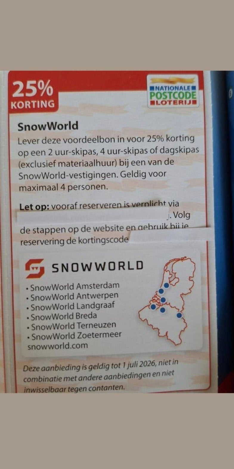 Snowworld 25% korting, Drie personen of meer, Kortingsbon
