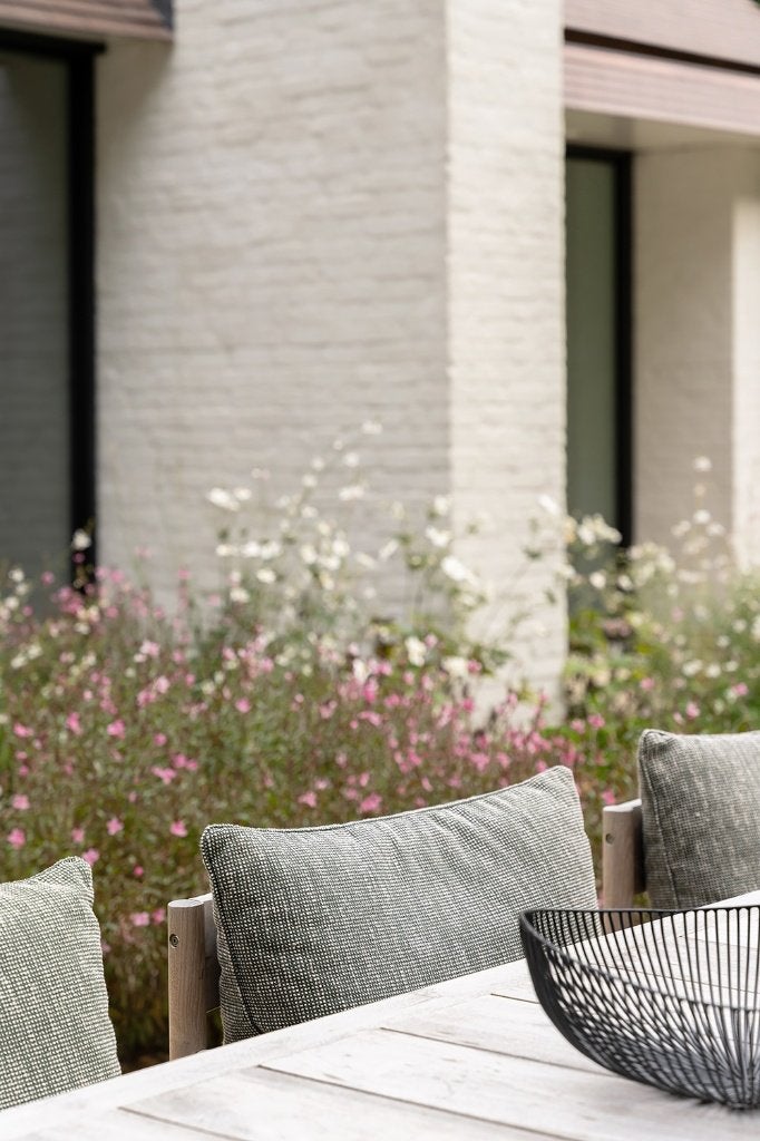 Luxe teakhouten tuinset met 6 stoelen en Sunbrella kussens, Tuin en Terras, Tuinsets en Loungesets, Ophalen, 6 zitplaatsen, Teakhout