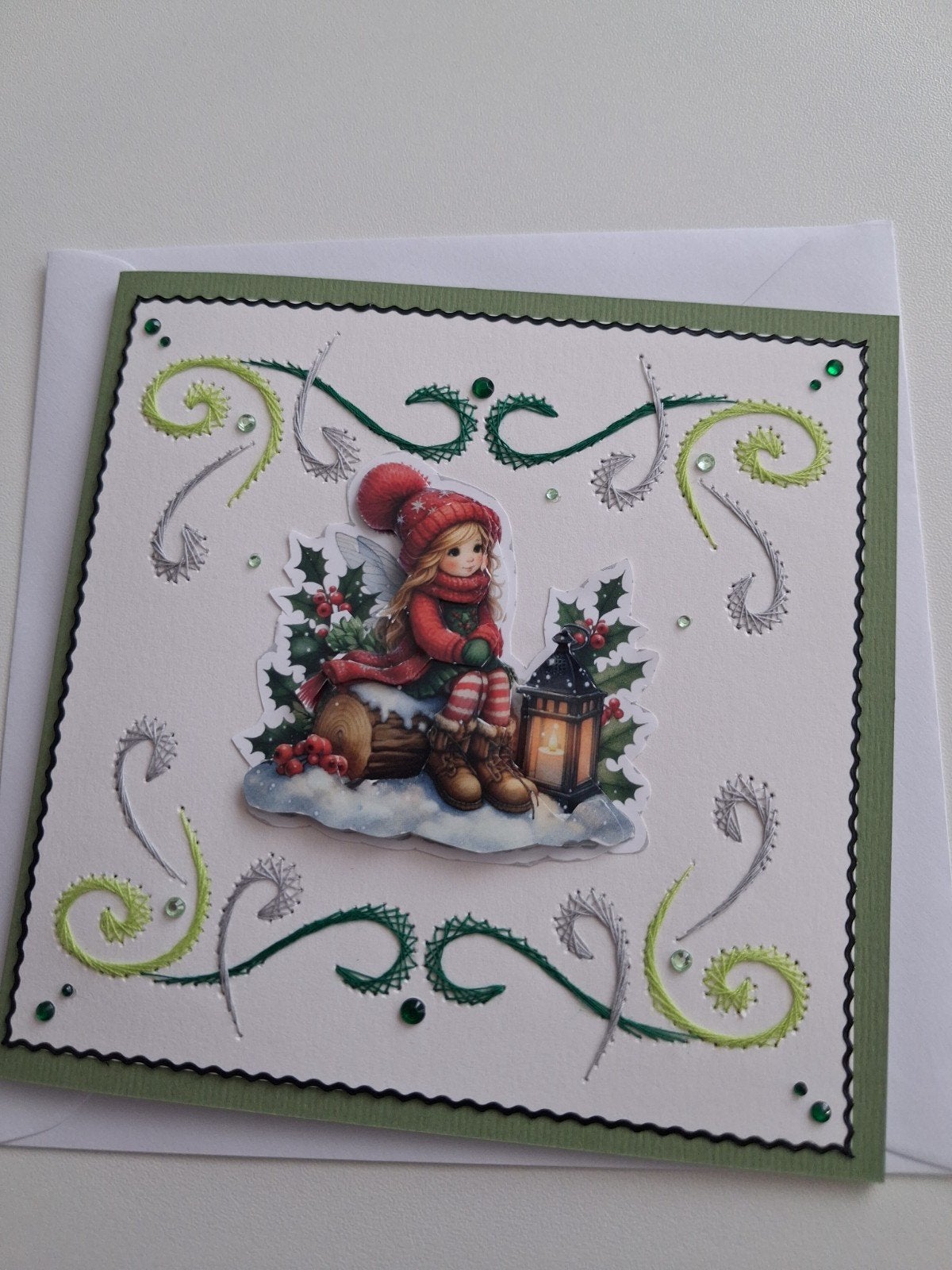 geborduurde kerstkaart winterelf, Ophalen of Verzenden, Nieuw, Kerst