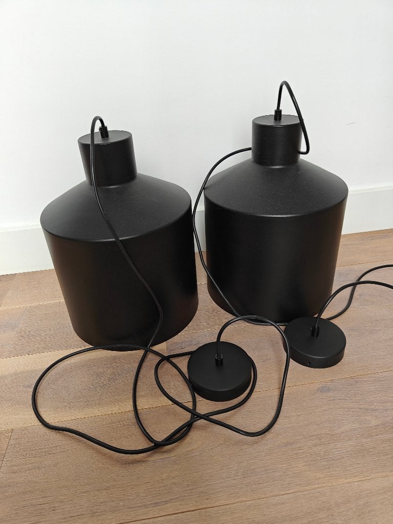 Set van 2 Masterlight Boris Black XXL hanglampen, Ophalen, Stoer en industrieel, E27 (groot), Zo goed als nieuw