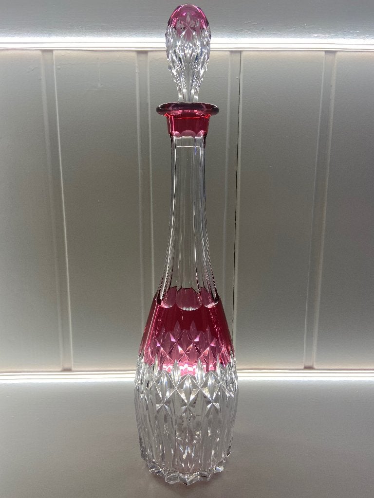 Elegante karaf XL rosé / rood Val Saint Lambert, Antiek en Kunst, Ophalen of Verzenden