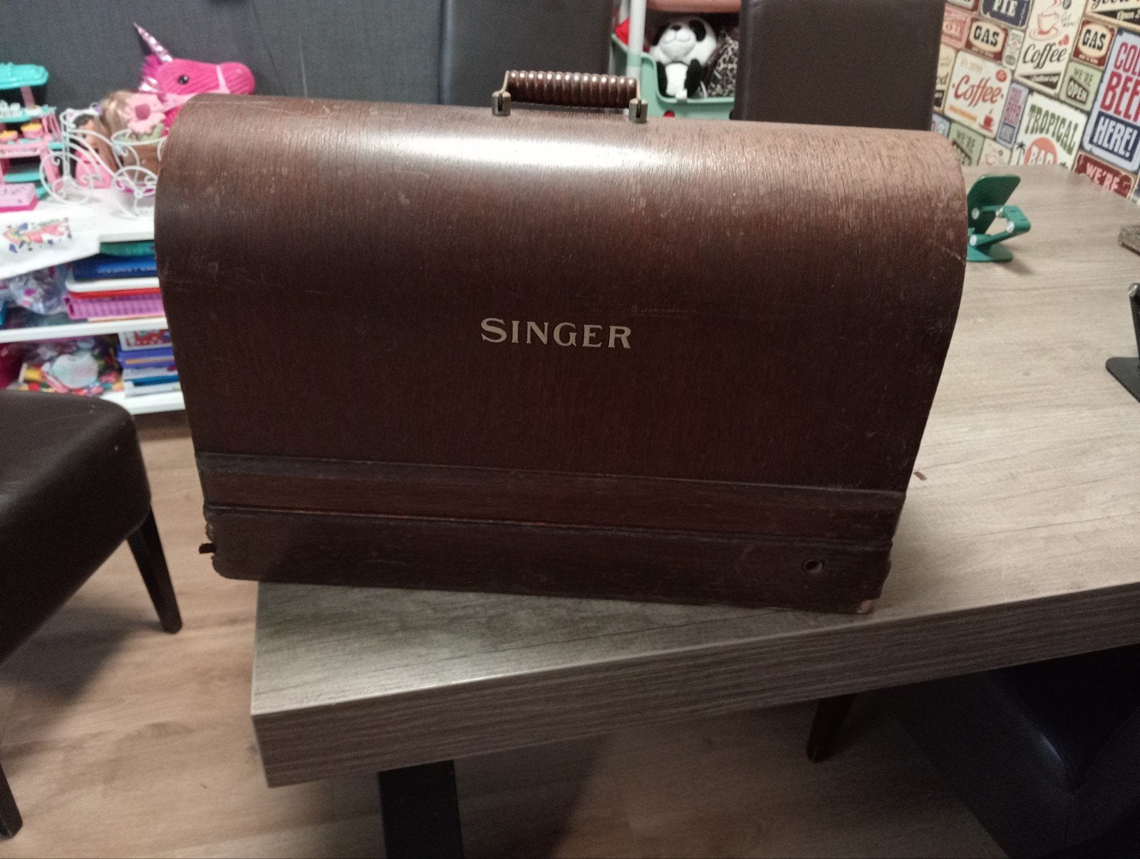 Vintage Singer Naaimachine met Houten Koffer, Ophalen of Verzenden, Gebruikt, Naaimachine, Singer