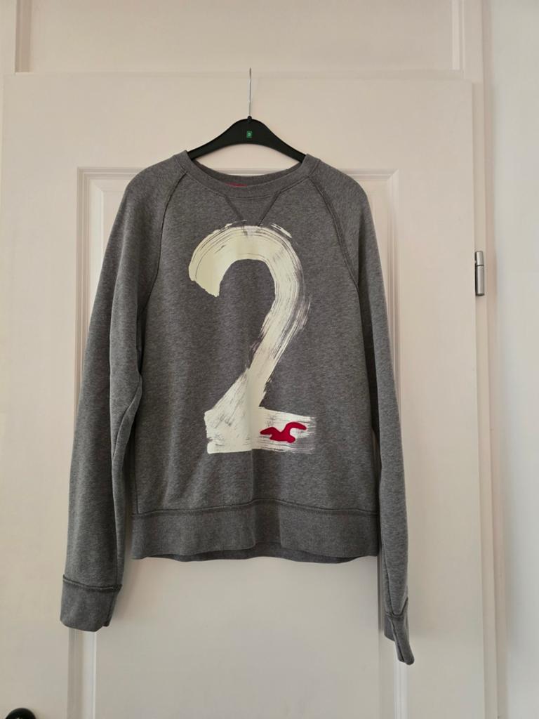 Hollister sweater grijs met nummer 2 print - Maat L, Maat 52/54 (L), Ophalen of Verzenden, Grijs, Gedragen