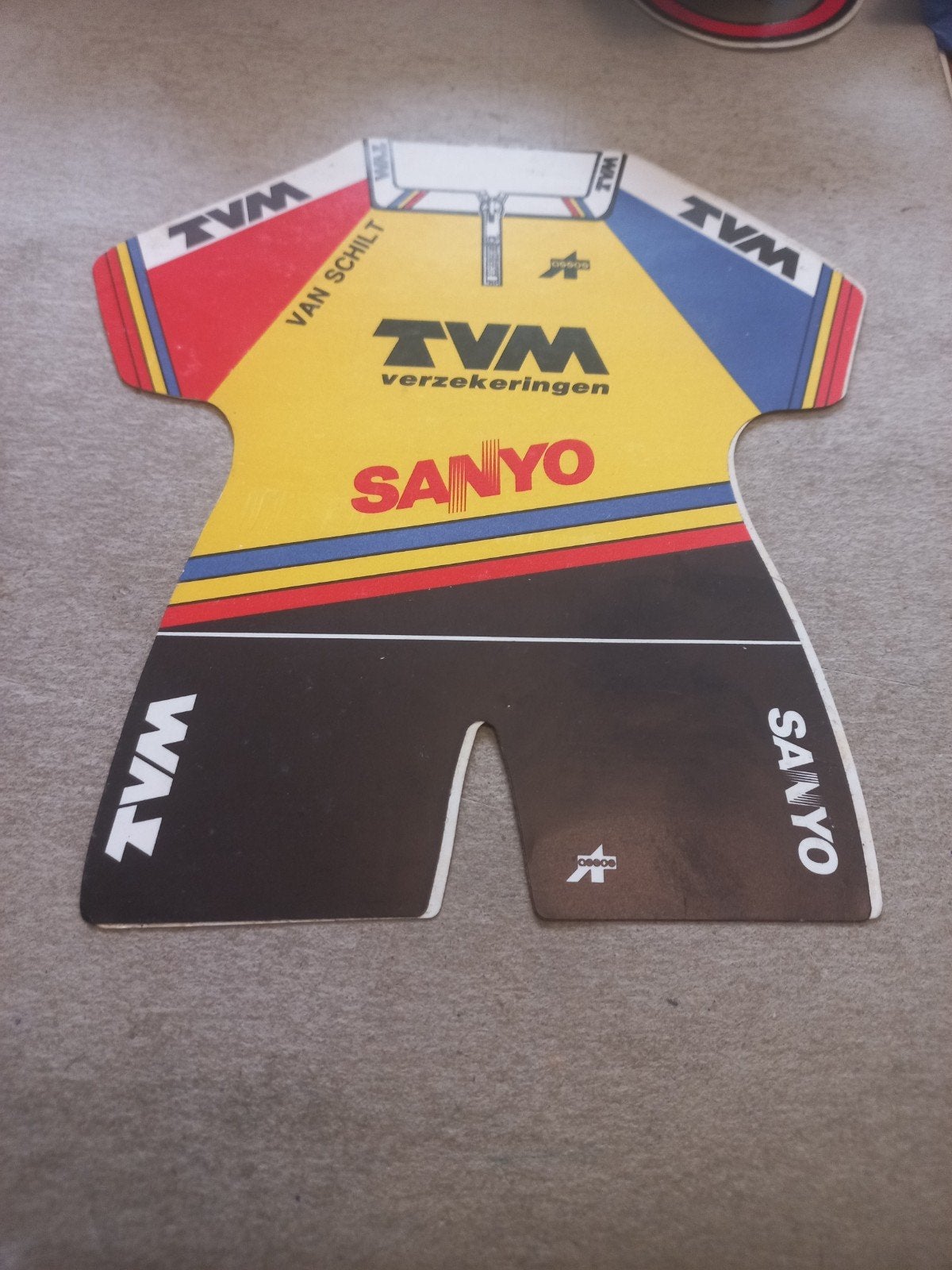 Vintage TVM Sanyo Wielershirt Reclamebord, Ophalen of Verzenden, Gebruikt