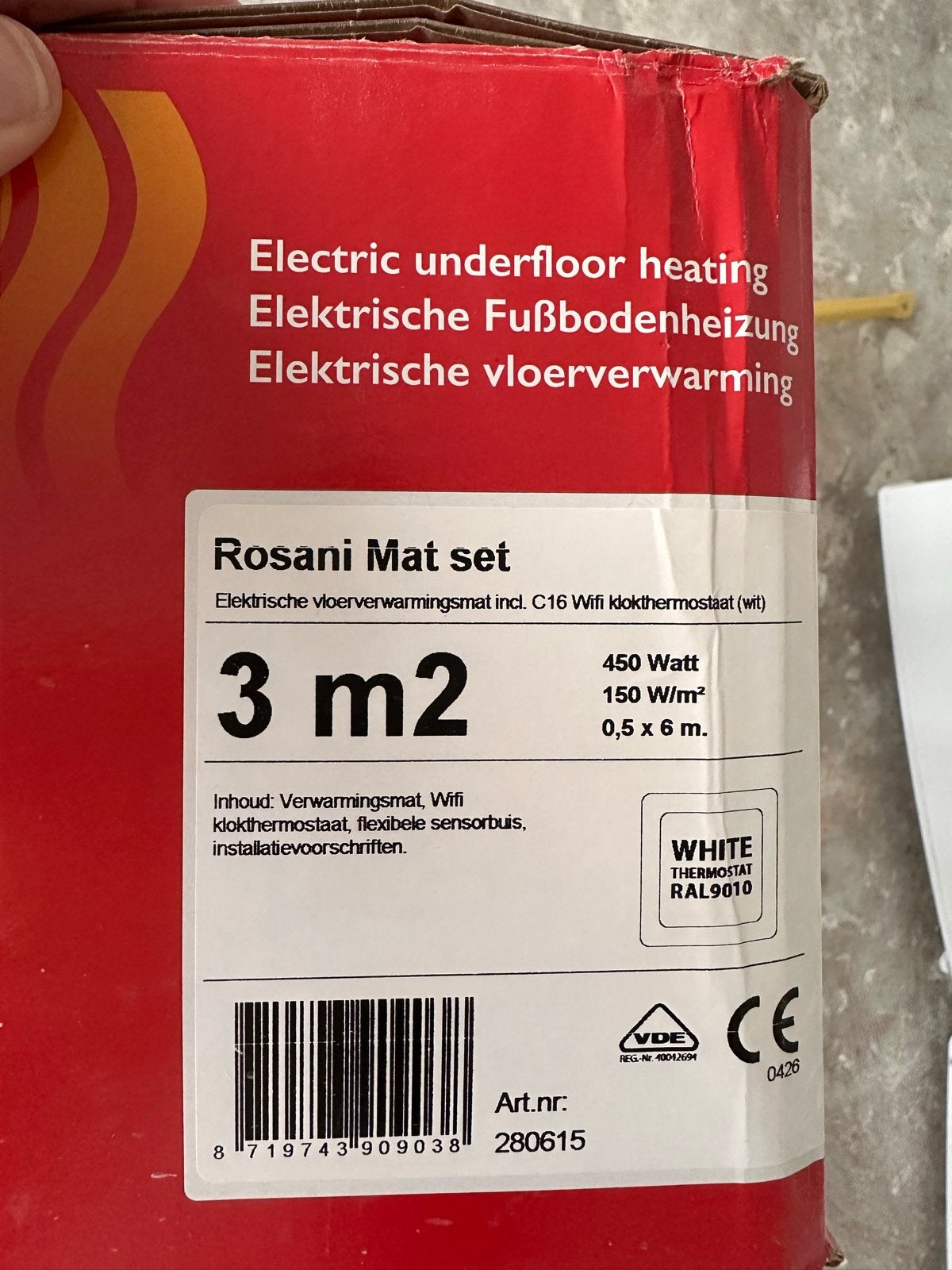 Rosani Elektrische Vloerverwarming Mat Set 3m² met Wifi Ther, Ophalen, Slimme thermostaat, Nieuw