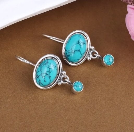 Vintage Boho oorbellen met turkoois, Overige materialen, Blauw, Nieuw, Ophalen of Verzenden