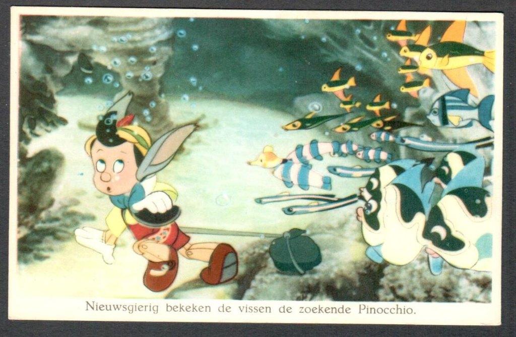 Oude Ansicht - Disney Pinokkio - Nieuwsgierig 1949, Ophalen of Verzenden, Overige figuren, Zo goed als nieuw, Overige typen