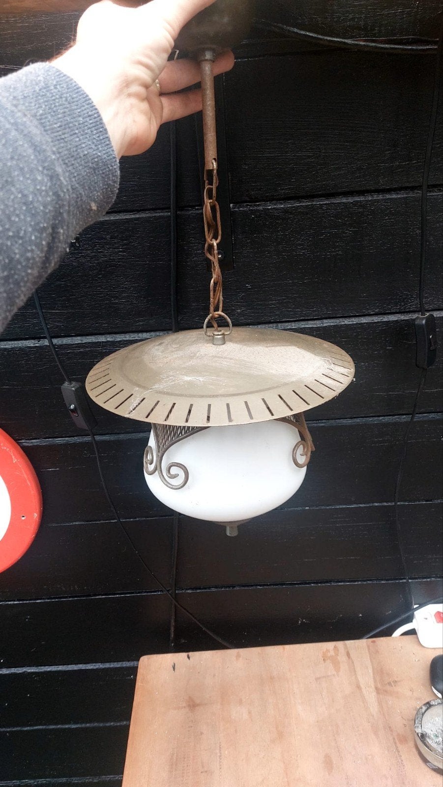 Vintage Hanglamp met Opaalglas en Metaal, Ophalen