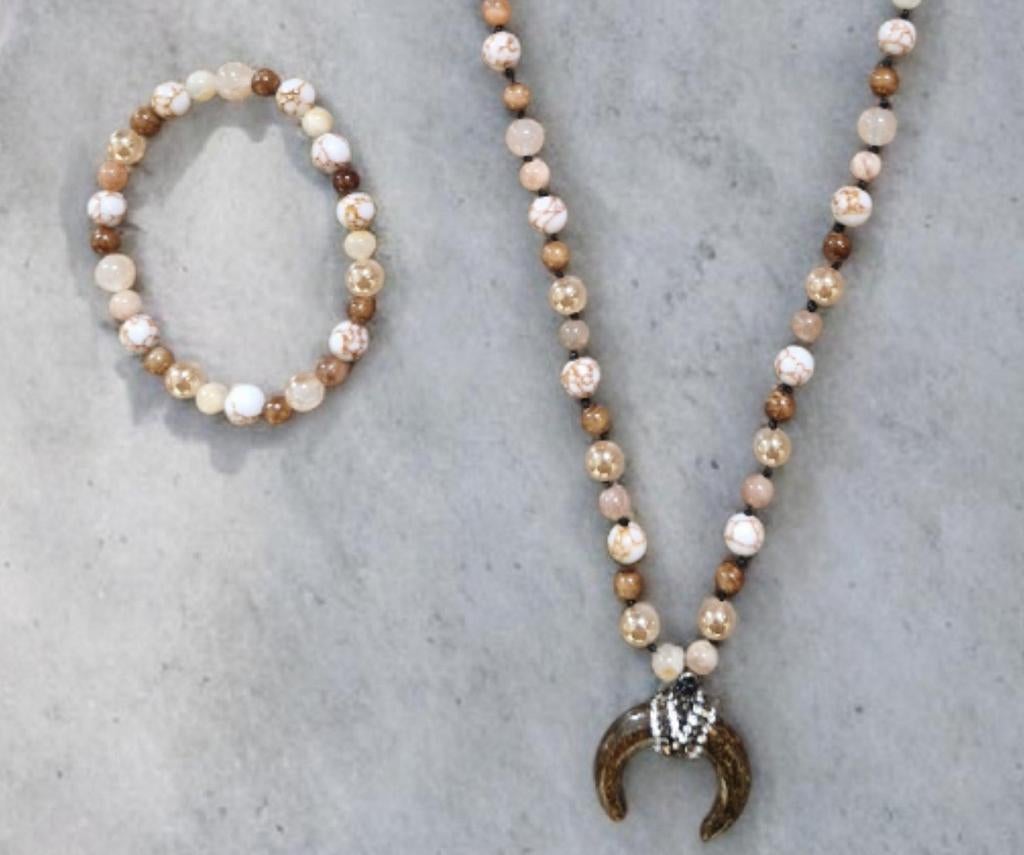 Sieraden set van natuurstenen, Sieraden, Tassen en Uiterlijk, Kettingen, Met hanger, Beige, Nieuw, Ophalen of Verzenden