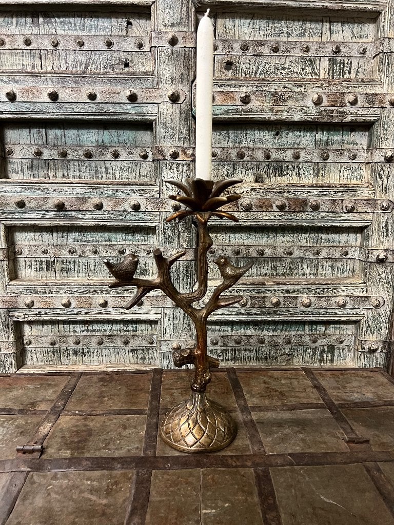 Kandelaar uit India aluminium brons goud kleur vogels tak, Verburgt Vintage, Meerkleurig, Nieuw, Ophalen of Verzenden