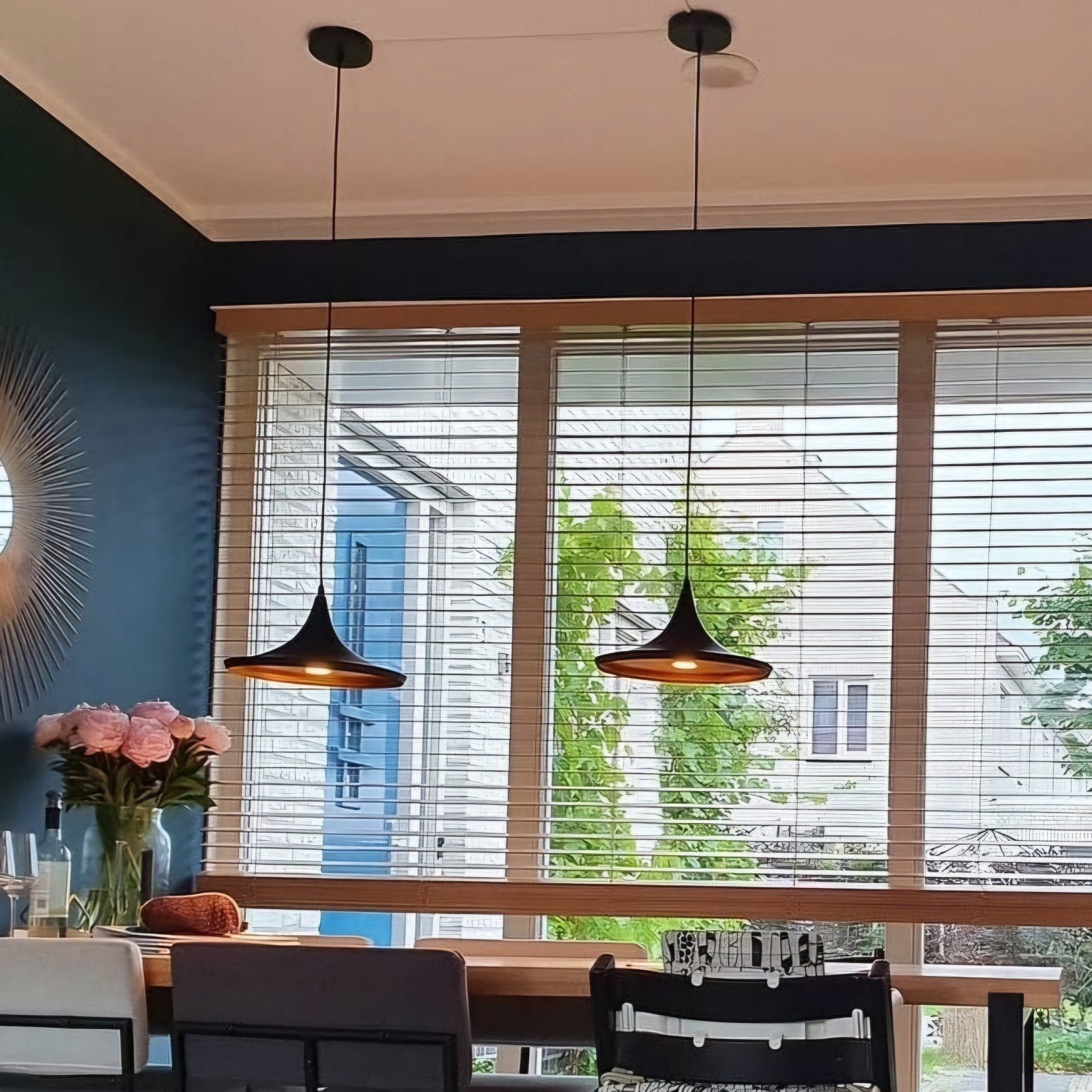 2x Zwarte Hanglamp met Gouden Binnenkant - Tom Dixon Look, Ophalen of Verzenden, Zo goed als nieuw, Metaal, Modern