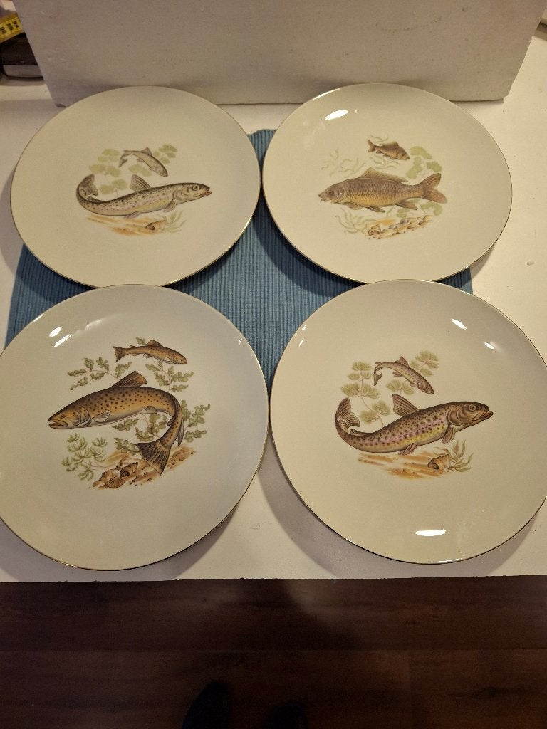 Bavaria - 4 mooie porseleinen borden met vissen, Ophalen of Verzenden