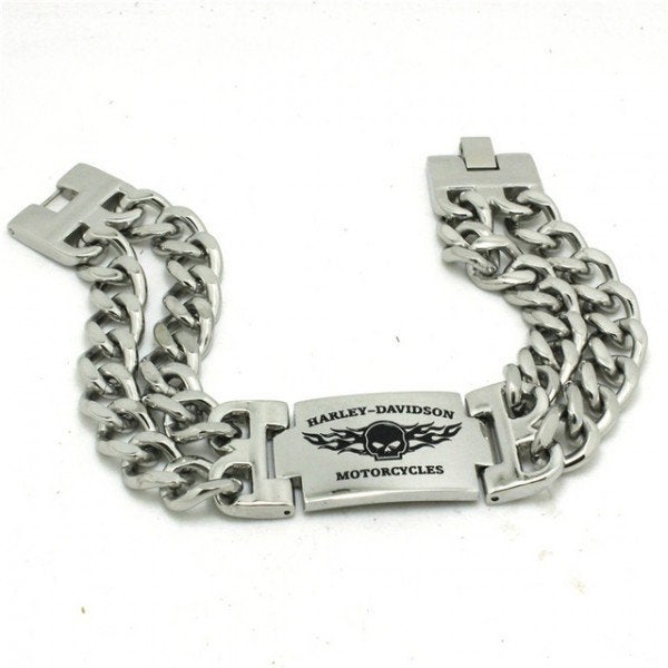 Harley armband, Skull Flames, 316L RVS, dubbele schakel., Ophalen of Verzenden, Nieuw zonder kaartje, Heren, Overige typen