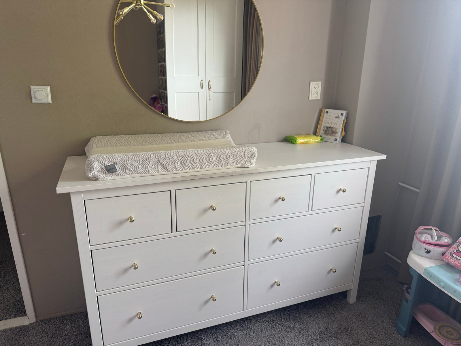 IKEA Hemnes ladekast/commode - Wit met gouden knoppen, Ophalen, Gebruikt, 5 laden of meer, 100 tot 150 cm