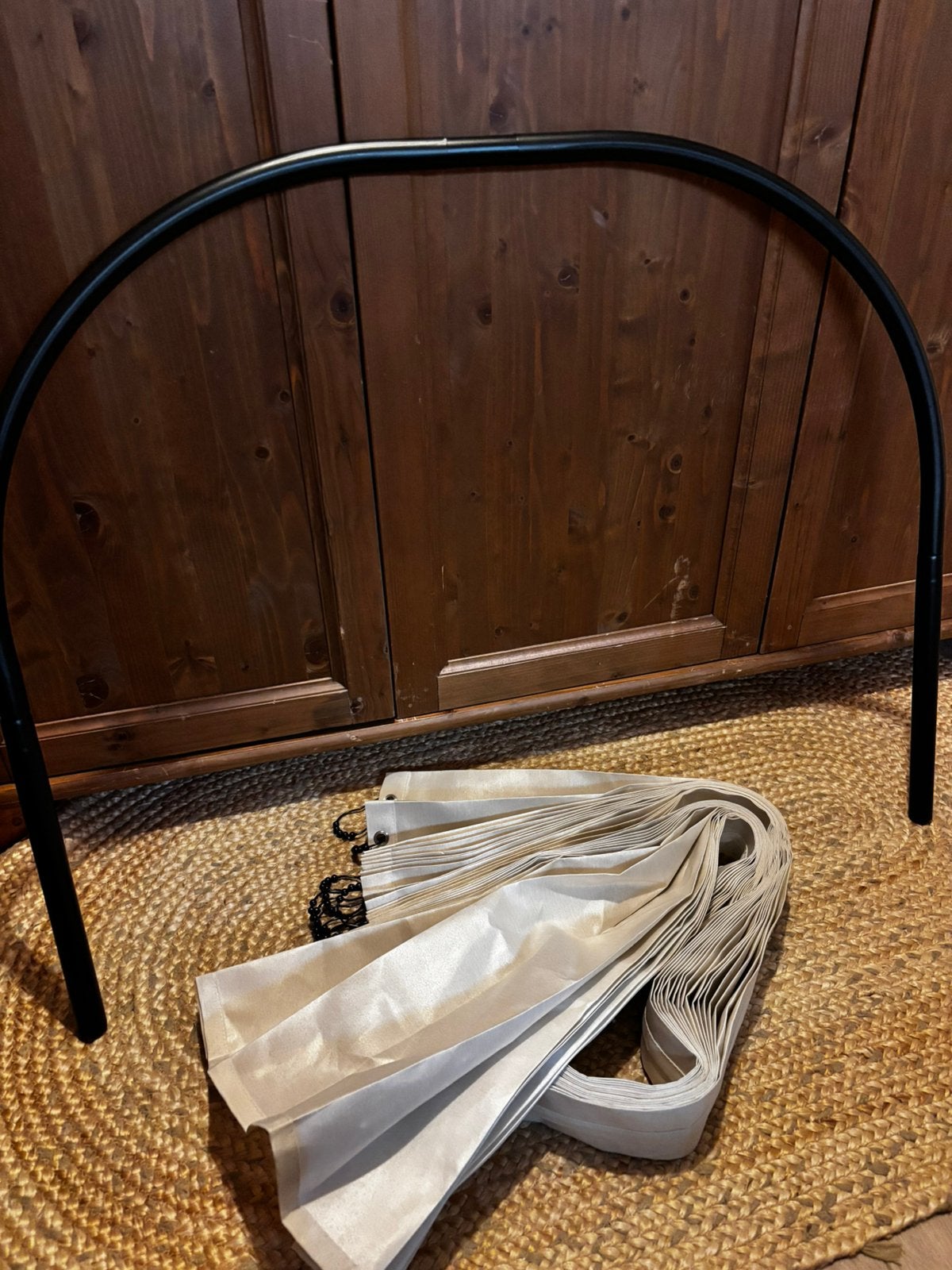 U vorm douche stang met beige douchegordijn, Huis en Inrichting, Ophalen of Verzenden, Nieuw, Beige
