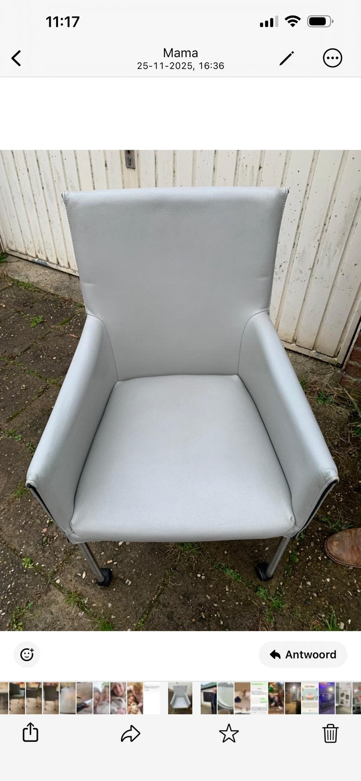 Lederen eetkamer stoelen, Huis en Inrichting, Stoelen, Ophalen, Gebruikt, Grijs, Vier
