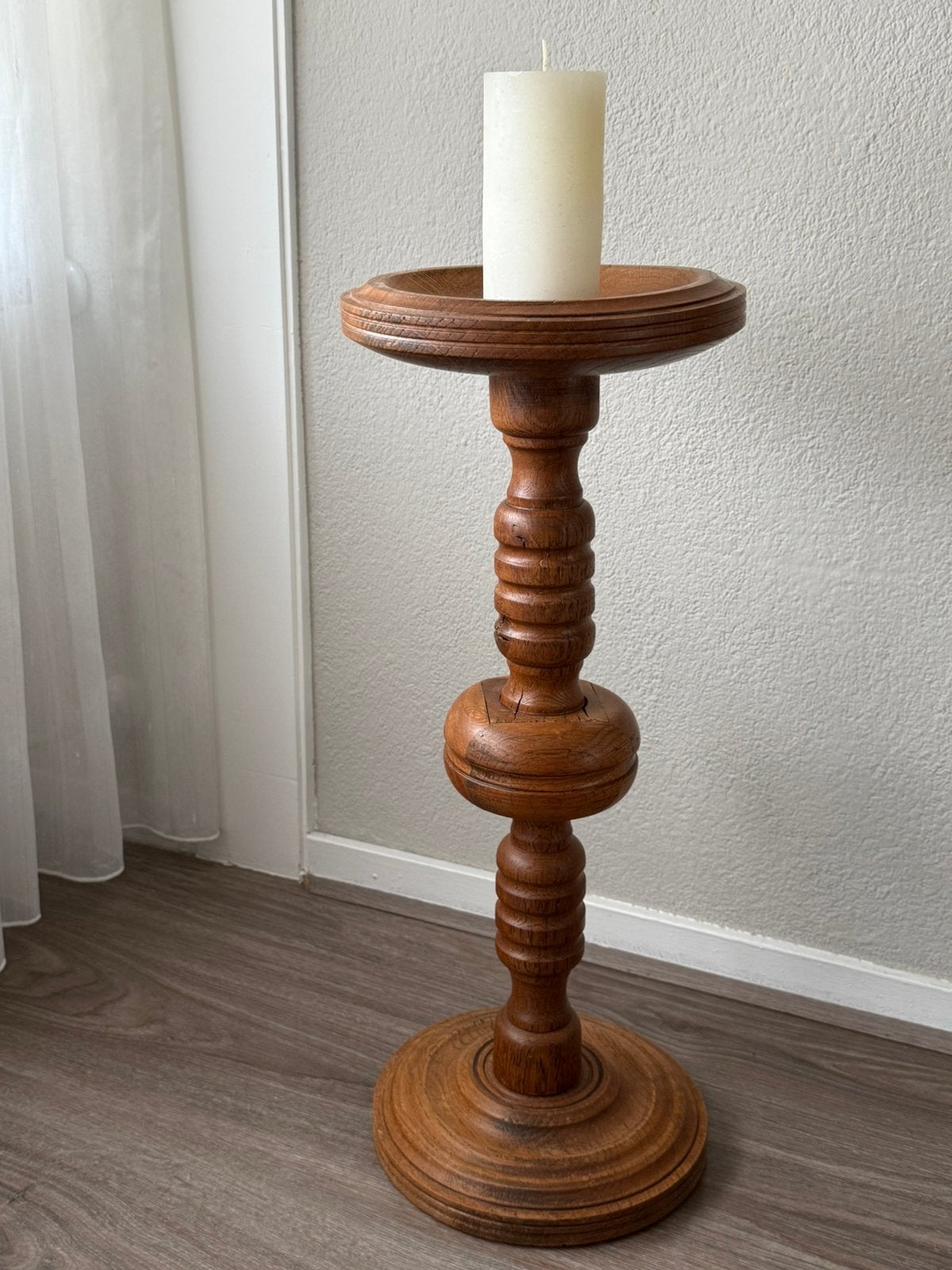 Vintage Houten Vloerkandelaar (60 cm) Mid-Century, Ophalen of Verzenden, Zo goed als nieuw