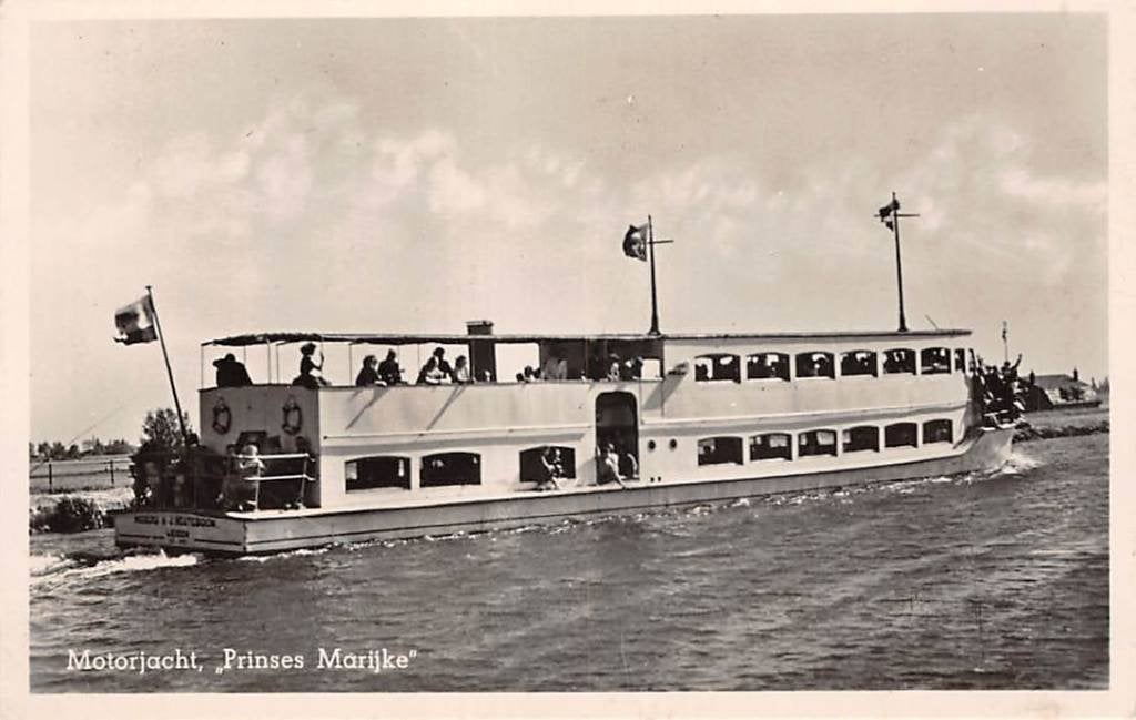 Leiden Motorjacht Prinses Marijke Rederij Neuteboom, Verzamelen, Ophalen of Verzenden, 1940 tot 1960, Ongelopen, Zuid-Holland