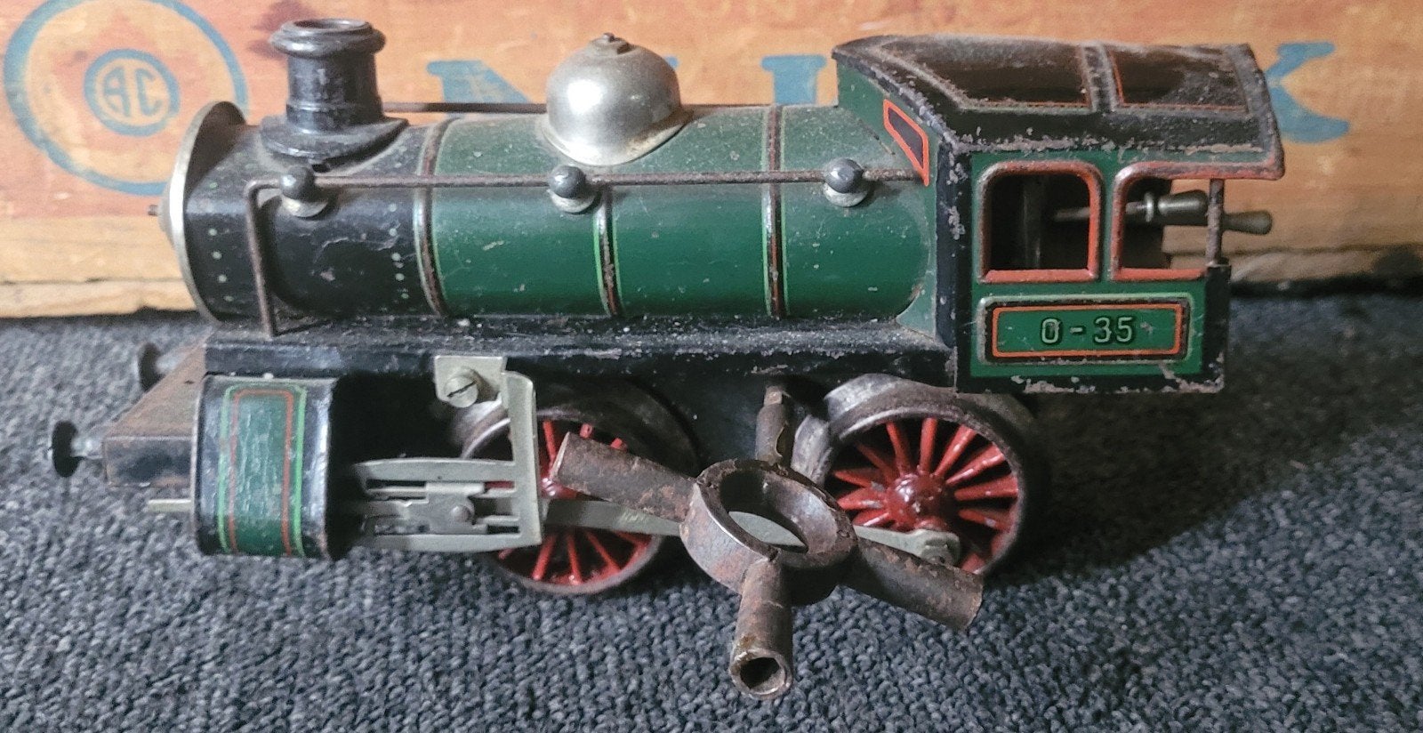 Antieke blikken speelgoedtrein - O-35 stoomlocomotief, Ophalen of Verzenden, Gebruikt, Trein, Schaalmodel