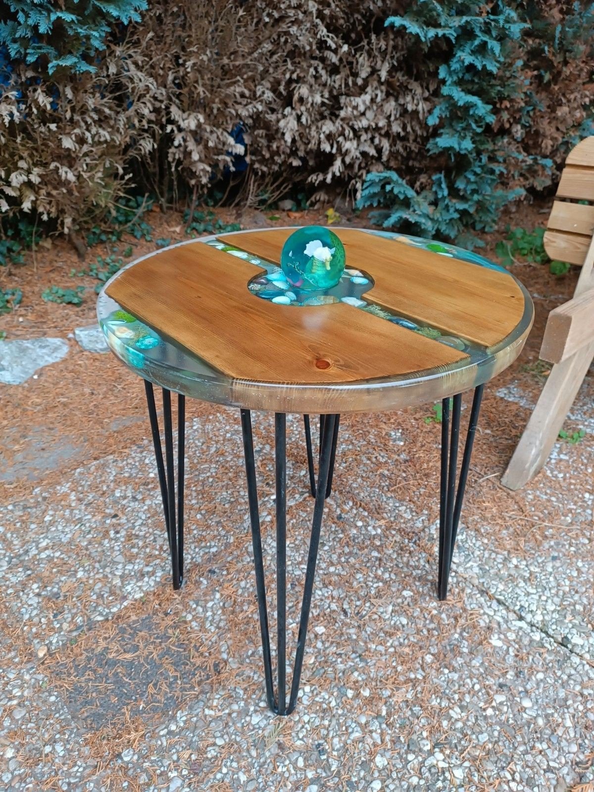 Handgemaakte epoxy bijzettafel - Oceaan thema, Minder dan 55 cm, Rond, Nieuw, Ophalen of Verzenden