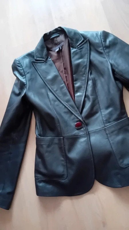 Bruin leren colbert jasje voor dames maat S, Ophalen of Verzenden, Zo goed als nieuw, Maat 36 (S), Bruin