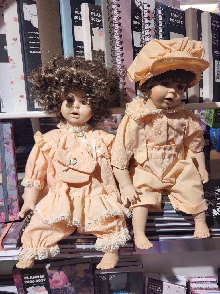 Set van 2 porseleinen poppen vintage, Verzamelen, Poppen, Ophalen of Verzenden, Zo goed als nieuw, Pop