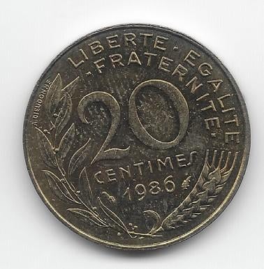 Frankrijk 20 centimes 1986 KM# 930, Verzenden, Frankrijk, Losse munt