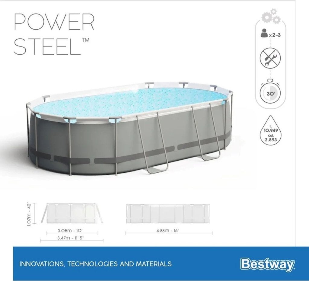 Buiten Zwembad Bestway PS ovaal 488x305x107 cm + filterpomp, Ophalen, Gebruikt, 80 tot 120 cm, 300 cm of meer