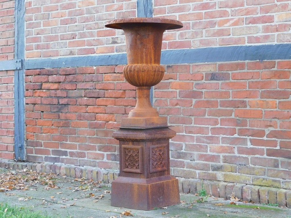 Tuinvaas gietijzer X - op gietijzeren sokkel, prachtig, ., Nieuw, Ophalen of Verzenden, .
