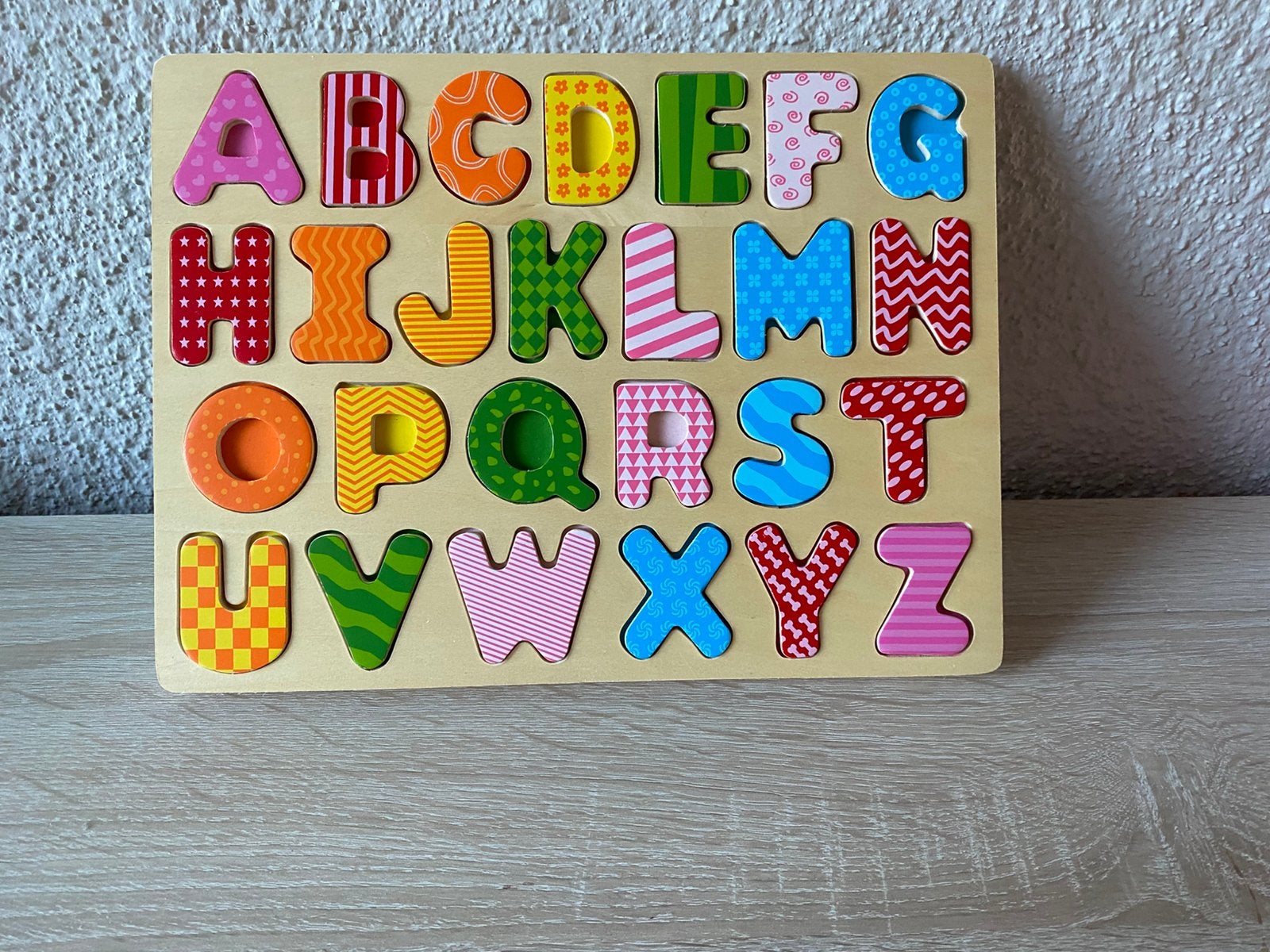 Houten alfabet puzzel, Ophalen of Verzenden, 10 tot 50 stukjes, Zo goed als nieuw