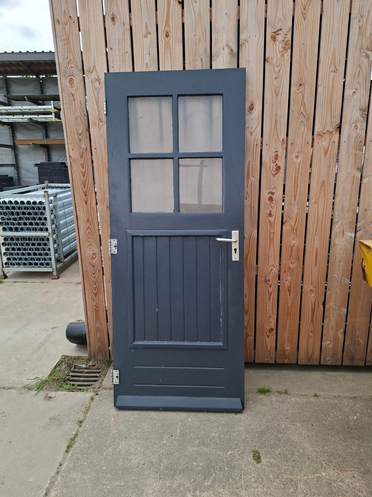 hard houten buitendeur met melkglas, Ophalen, Gebruikt, Buitendeur, 200 tot 215 cm