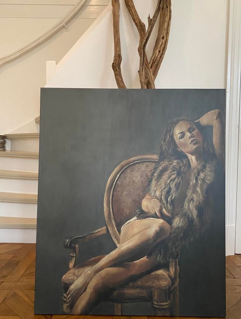Mooie dame op linnen , eigen werk, Antiek en Kunst, Ophalen of Verzenden
