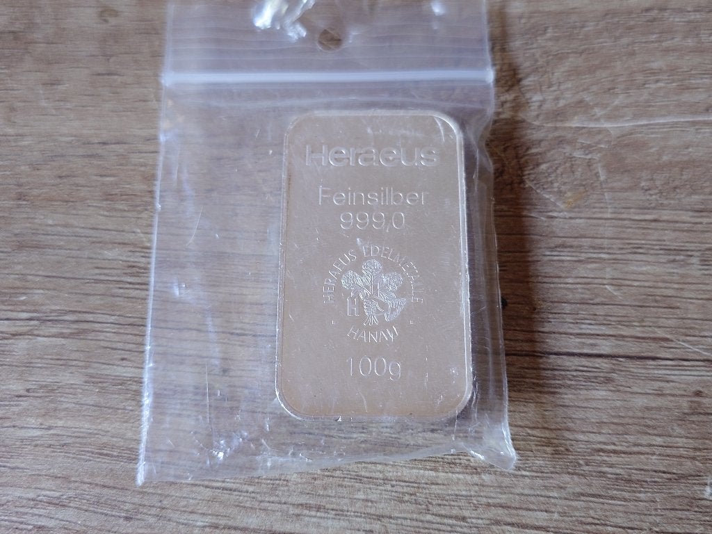 100 Gram Heraeus Zilver Baar, Postzegels en Munten, Edelmetalen en Baren, Ophalen of Verzenden, Zilver